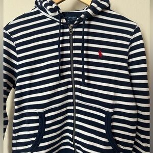 Ralph Lauren Navy and White Striped Zip-Up Hoodie